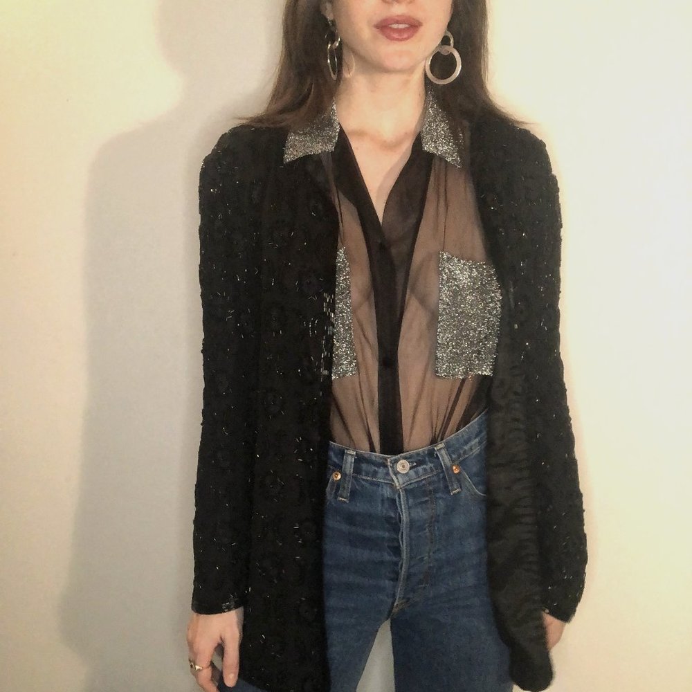 1990s Vintage Silk Sun & Moon Beaded Jacket